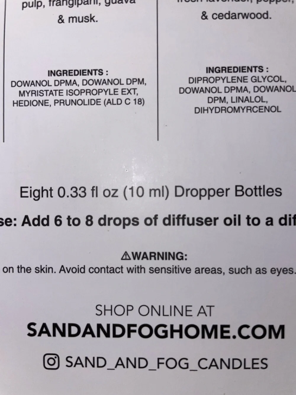 Sand + Fog Fragrance Oil Diffuser Discovery Set 8 Classic Scents